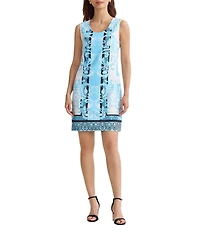 Ming Wang Stretch Deco Crepe Scoop Neck Sleeveless Sheath Dress
