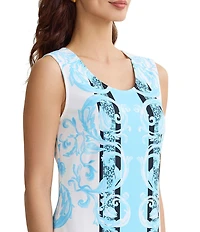 Ming Wang Stretch Deco Crepe Scoop Neck Sleeveless Sheath Dress