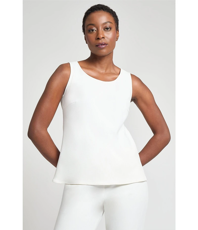 Ming Wang Stretch Deco Crepe Scoop Neck Sleeveless Top