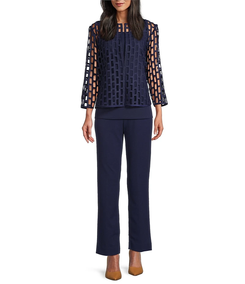 Ming Wang Stretch Deco Crepe Scoop Neck Sleeveless Top