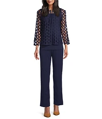 Ming Wang Stretch Deco Crepe Scoop Neck Sleeveless Top