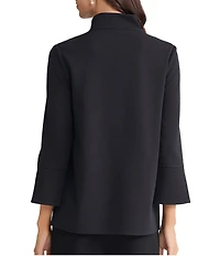 Ming Wang Stretch Deco Crepe Stand Collar Bracelet Sleeve Zip Front Blouse