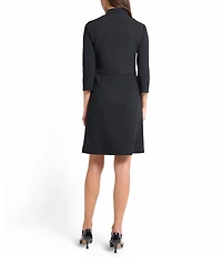 Ming Wang Stretch Deco Crepe Utility Stand Collar 3/4 Sleeve Button Front Dress