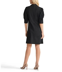 Ming Wang Stretch Deco Crepe V-Neck Elbow Sleeve Dress
