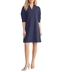 Ming Wang Stretch Deco Crepe V-Neck Elbow Sleeve Dress