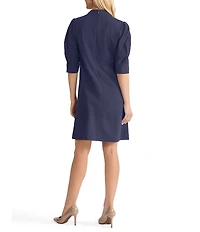 Ming Wang Stretch Deco Crepe V-Neck Elbow Sleeve Dress