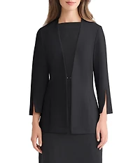 Ming Wang Stretch Deco Crepe V-Neck Split Bracelet Sleeve Tailored Jacket