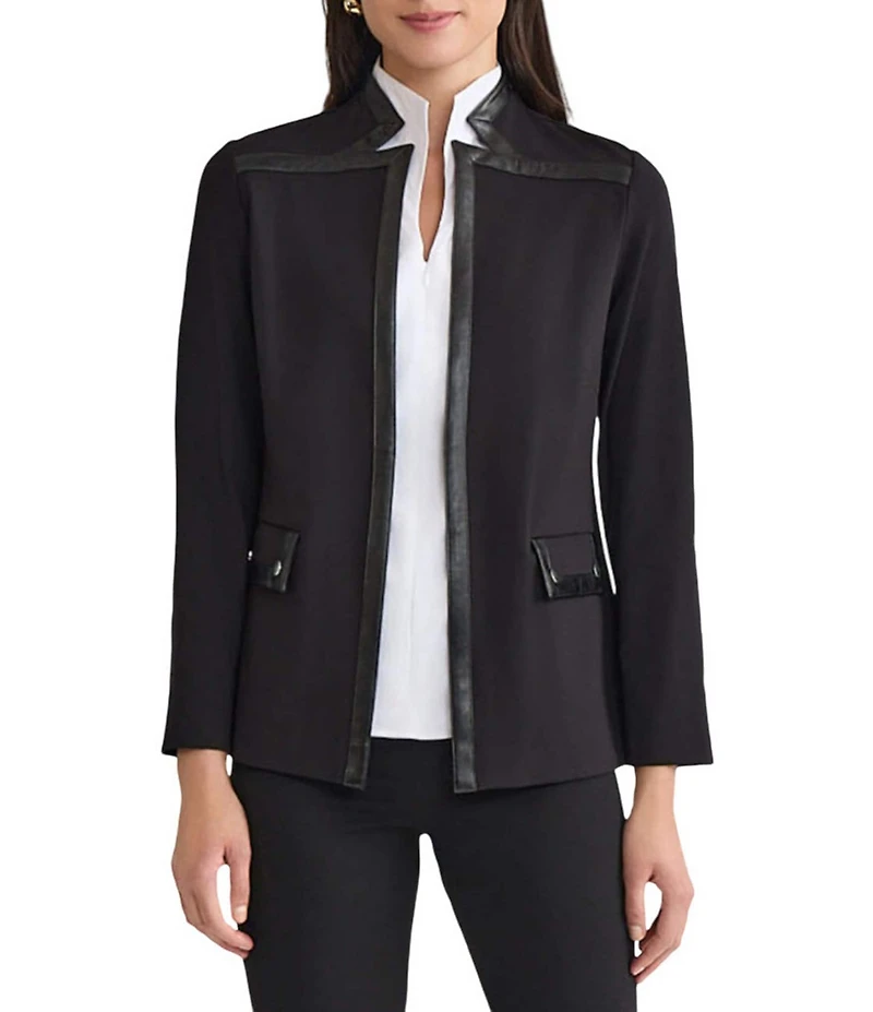 Ming Wang Stretch Ponte Stand Collar Long Sleeve Jacket