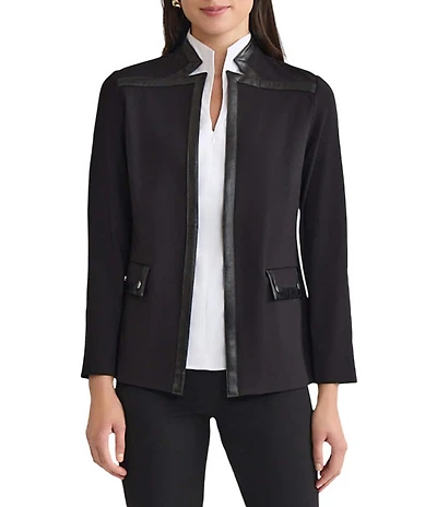 Ming Wang Stretch Ponte Stand Collar Long Sleeve Jacket