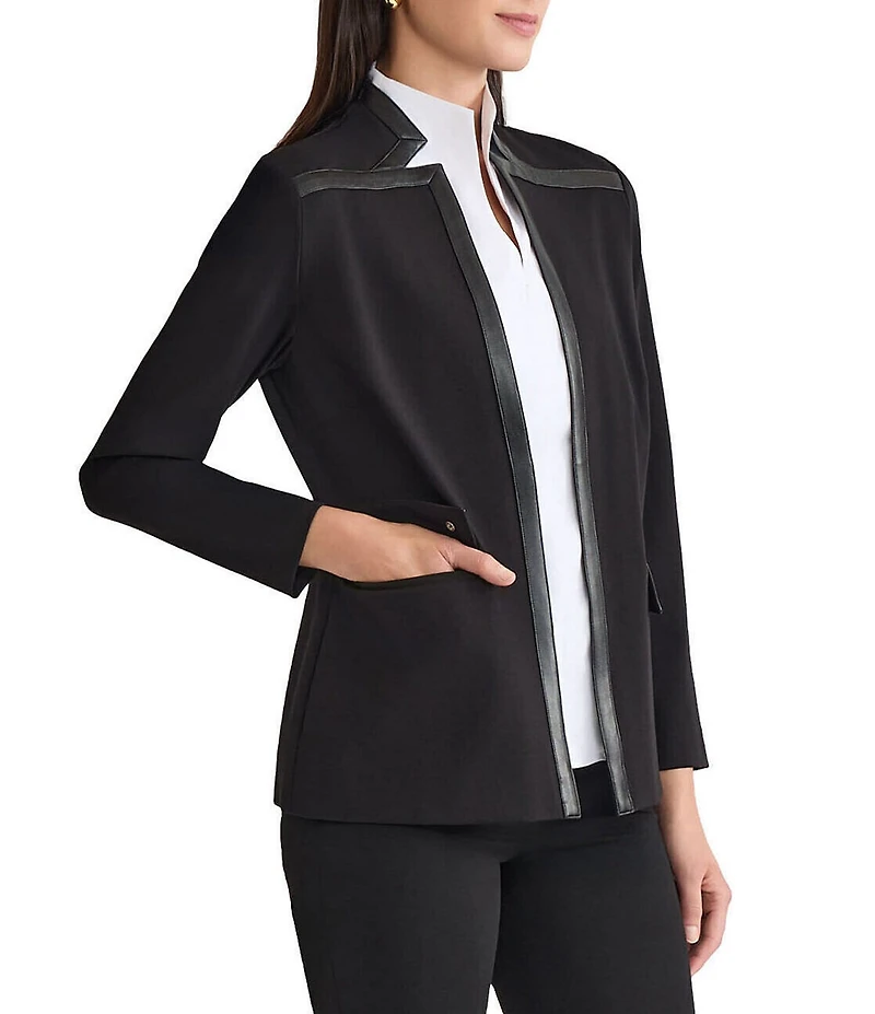 Ming Wang Stretch Ponte Stand Collar Long Sleeve Jacket