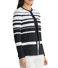 Ming Wang Stripe Knit Basket Weave Braided Trim Jacket