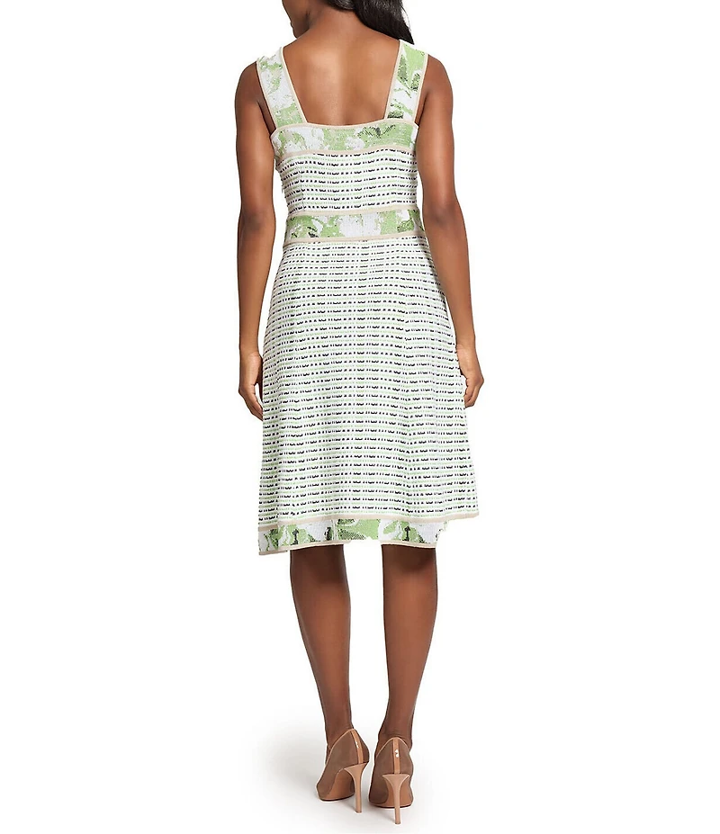 Ming Wang Stripe Knit Square Neck Sleeveless Fit-And-Flare Dress