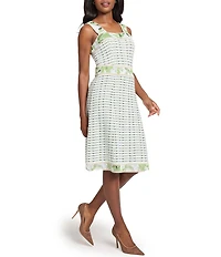 Ming Wang Stripe Knit Square Neck Sleeveless Fit-And-Flare Dress