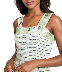Ming Wang Stripe Knit Square Neck Sleeveless Fit-And-Flare Dress