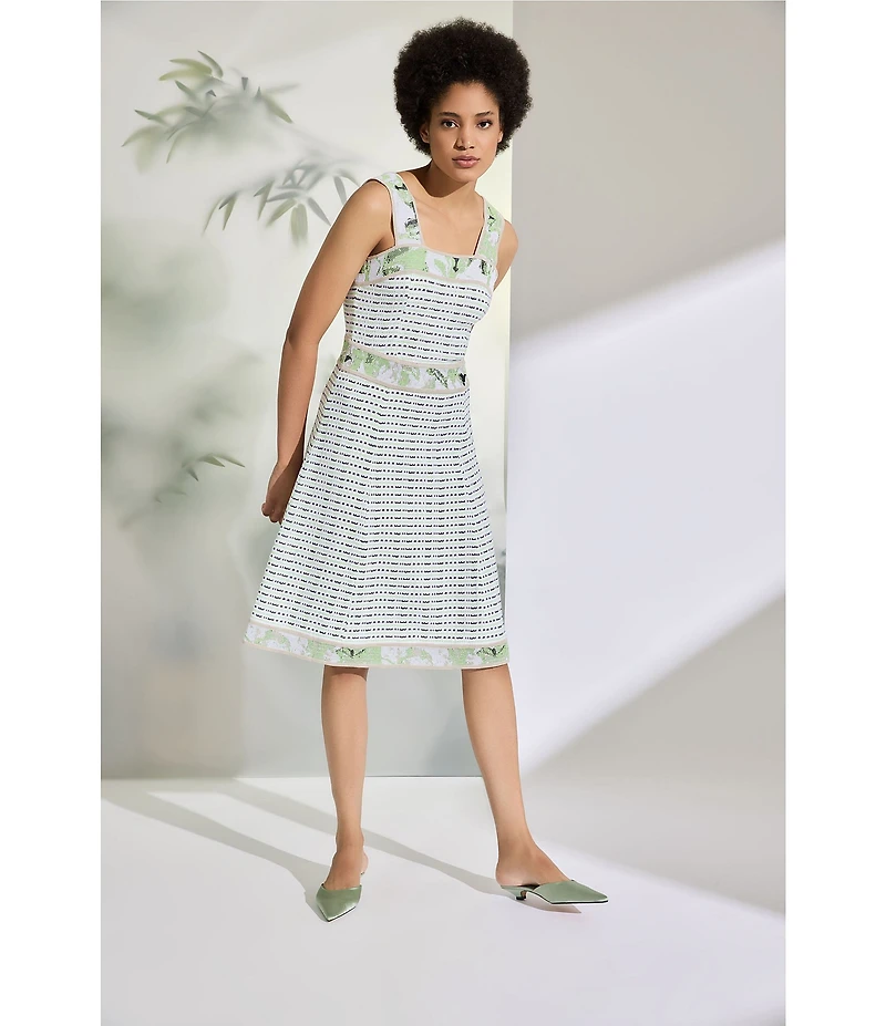 Ming Wang Stripe Knit Square Neck Sleeveless Fit-And-Flare Dress