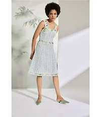 Ming Wang Stripe Knit Square Neck Sleeveless Fit-And-Flare Dress