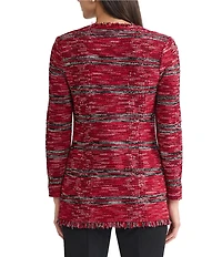 Ming Wang Tailored Melange Fringe Trim Round Neck Long Sleeve Jacket