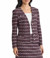 Ming Wang Tailored Multi-Stitch Jacquard Knit V-Neck Long Sleeve Jacket