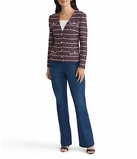 Ming Wang Tailored Multi-Stitch Jacquard Knit V-Neck Long Sleeve Jacket