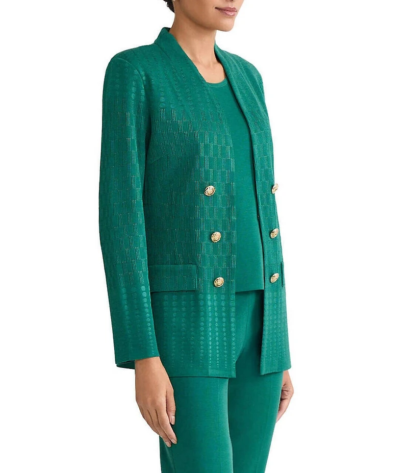 Ming Wang Tailored Tonal Multi-Stitch Knit V-Neck Bracelet Sleeve Jacket
