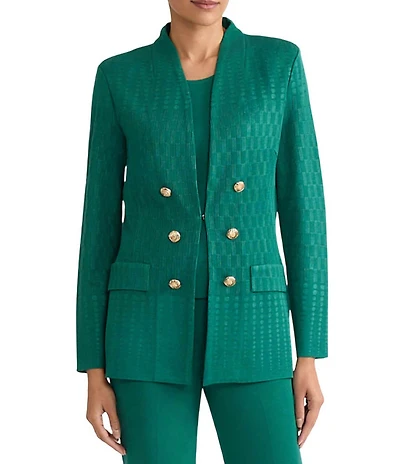 Ming Wang Tailored Tonal Multi-Stitch Knit V-Neck Bracelet Sleeve Jacket