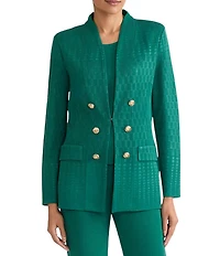 Ming Wang Tailored Tonal Multi-Stitch Knit V-Neck Bracelet Sleeve Jacket