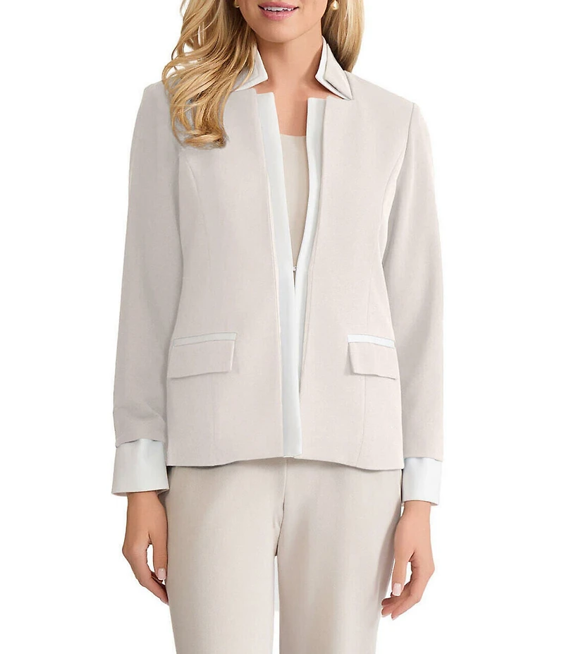 Ming Wang Tailored Two-Tone Stretch Crepe Notch Collar Long Sleeve Blazer