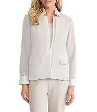 Ming Wang Tailored Two-Tone Stretch Crepe Notch Collar Long Sleeve Blazer