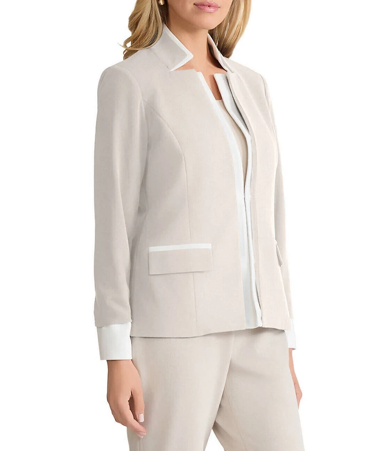 Ming Wang Tailored Two-Tone Stretch Crepe Notch Collar Long Sleeve Blazer