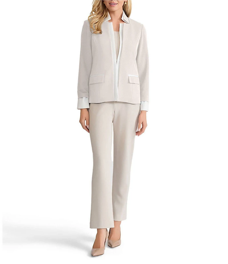 Ming Wang Tailored Two-Tone Stretch Crepe Notch Collar Long Sleeve Blazer