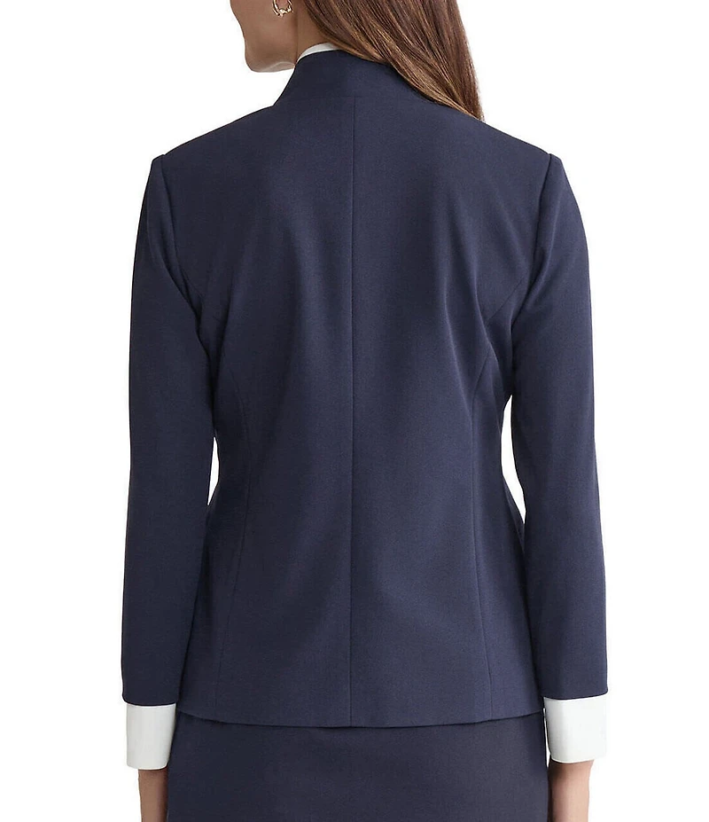 Ming Wang Tailored Two-Tone Stretch Crepe Notch Collar Long Sleeve Blazer