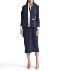Ming Wang Tailored Two-Tone Stretch Crepe Notch Collar Long Sleeve Blazer