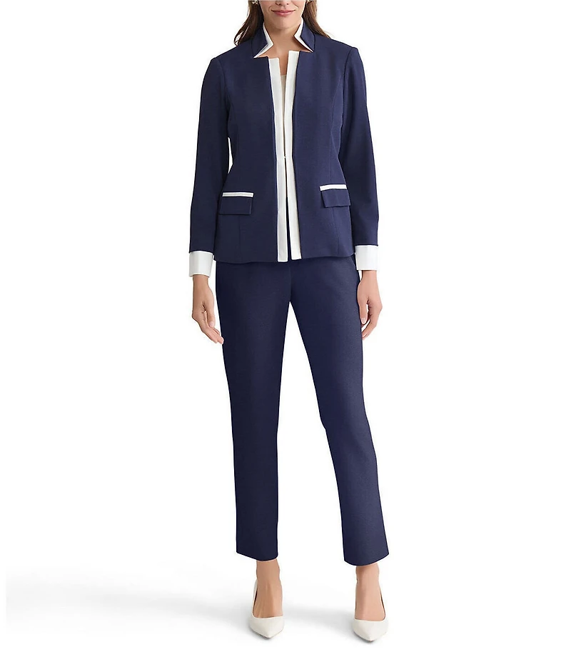 Ming Wang Tailored Two-Tone Stretch Crepe Notch Collar Long Sleeve Blazer