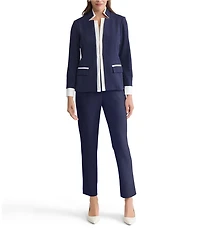 Ming Wang Tailored Two-Tone Stretch Crepe Notch Collar Long Sleeve Blazer