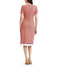 Ming Wang Textured Multi-Stretch V-Neck Short Sleeve A-Line Dress
