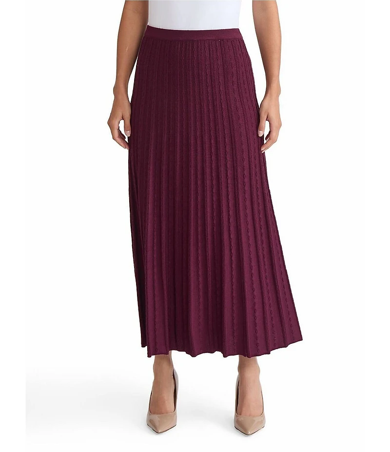 Ming Wang Textured Soft Knit Pleated A-Line Maxi Skirt