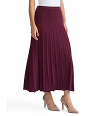 Ming Wang Textured Soft Knit Pleated A-Line Maxi Skirt
