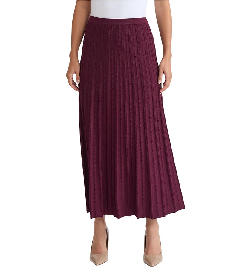 Ming Wang Textured Soft Knit Pleated A-Line Maxi Skirt