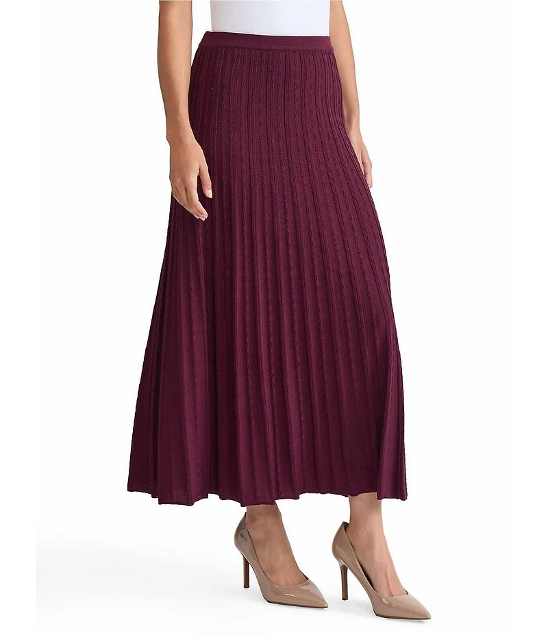 Ming Wang Textured Soft Knit Pleated A-Line Maxi Skirt
