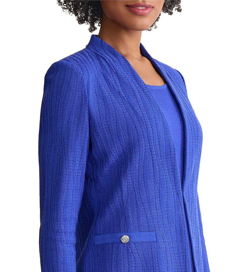Ming Wang Textured Wave Knit V-Neck 3/4 Sleeve Jacket