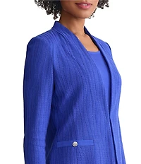 Ming Wang Textured Wave Knit V-Neck 3/4 Sleeve Jacket
