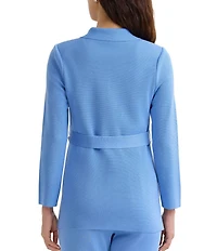 Ming Wang Tonal Flat Knit Notch Lapel Bracelet Sleeve Belted Blazer Jacket