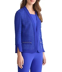 Ming Wang Tonal Knit V-Neck Long Sleeve Chain Faux Pocket Jacket