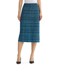 Ming Wang Tweed Knit Plaid No-Roll Elastic Waist Pull-On Skirt
