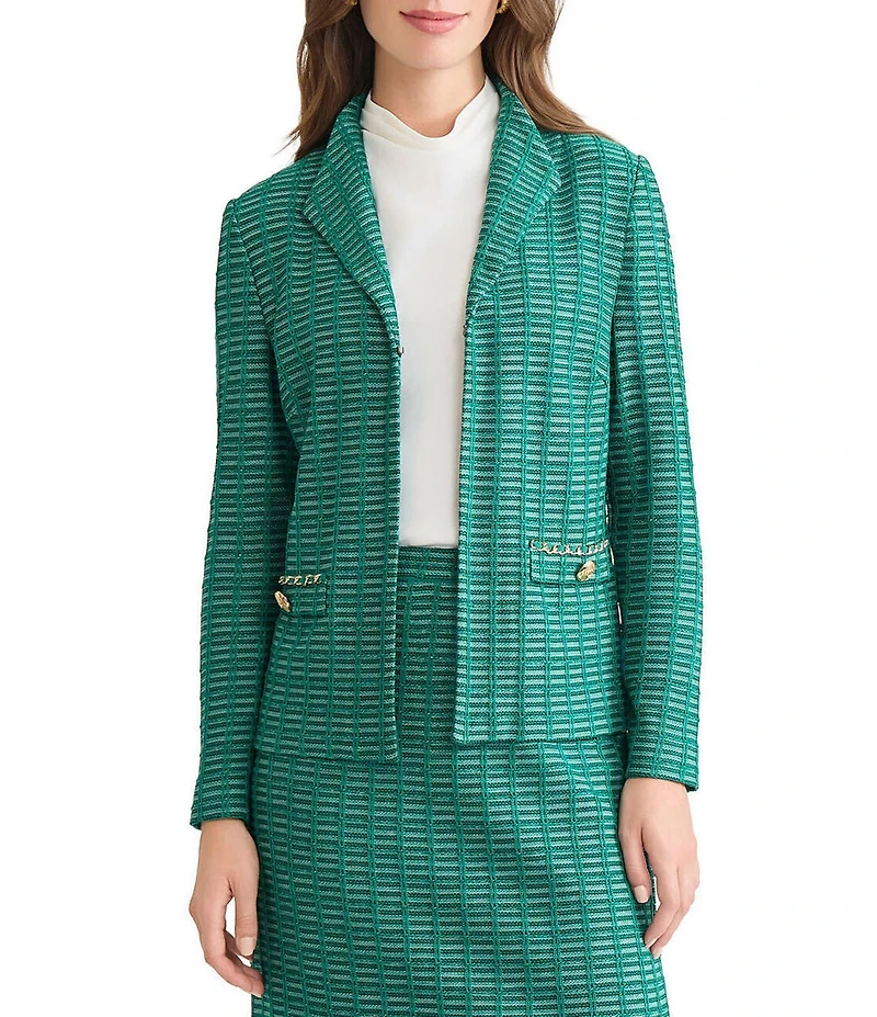 Ming Wang Tweed Knit Wing Collar Long Sleeve Jacket