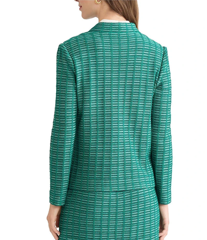 Ming Wang Tweed Knit Wing Collar Long Sleeve Jacket