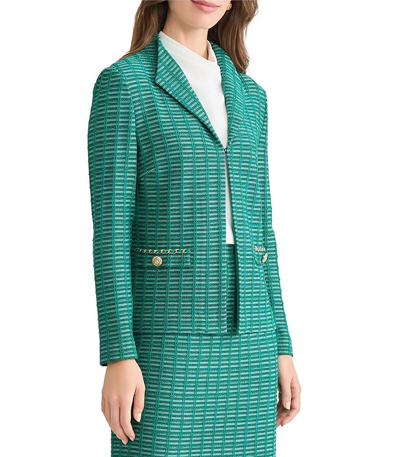 Ming Wang Tweed Knit Wing Collar Long Sleeve Jacket