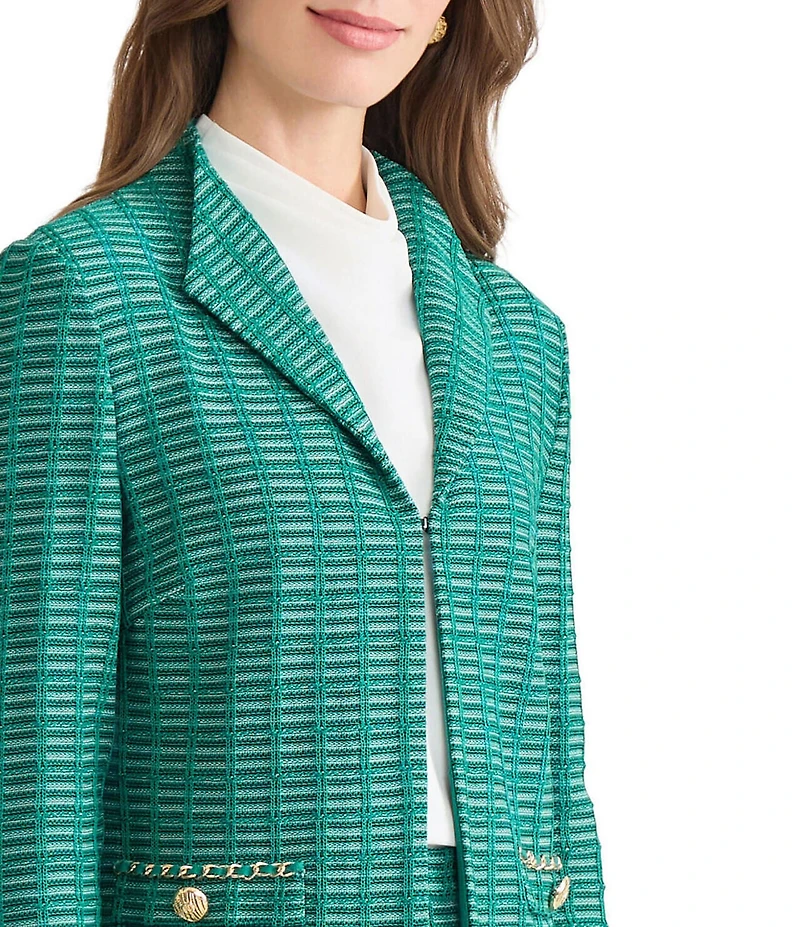 Ming Wang Tweed Knit Wing Collar Long Sleeve Jacket