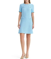 Ming Wang x Family Savvy Tweed Texture Round Neck Short Sleeve A-Line Dress