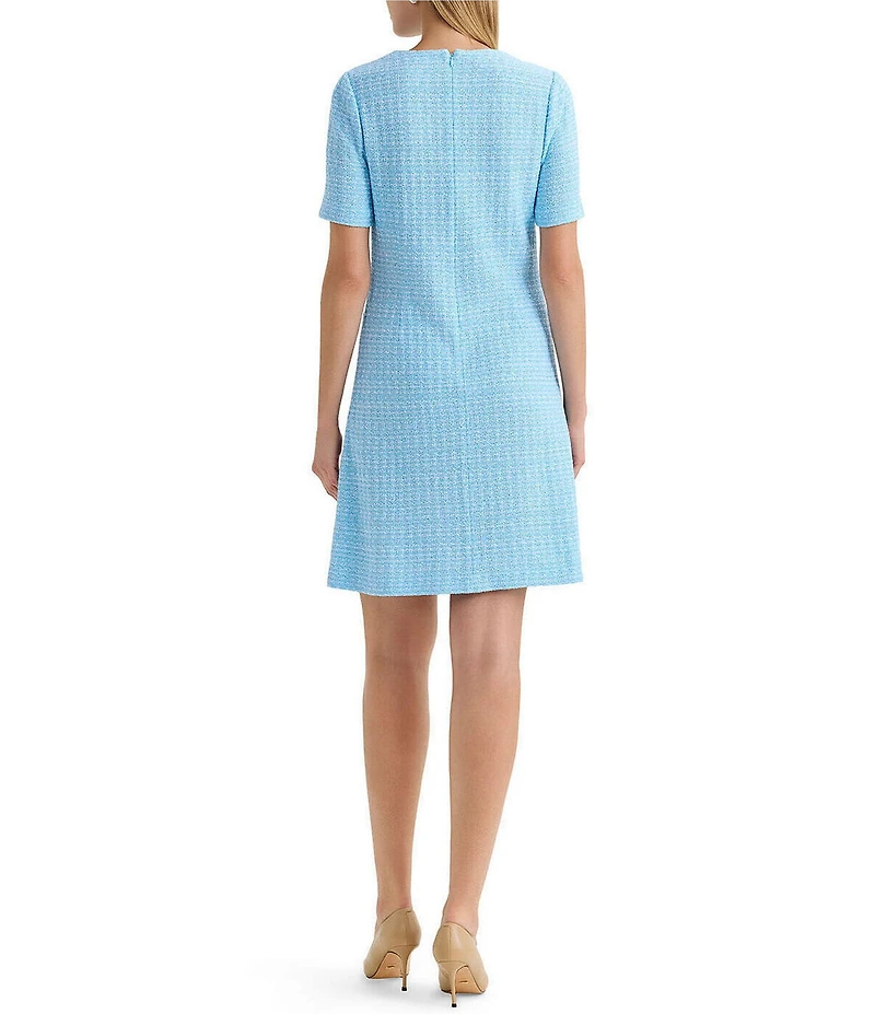 Ming Wang x Family Savvy Tweed Texture Round Neck Short Sleeve A-Line Dress